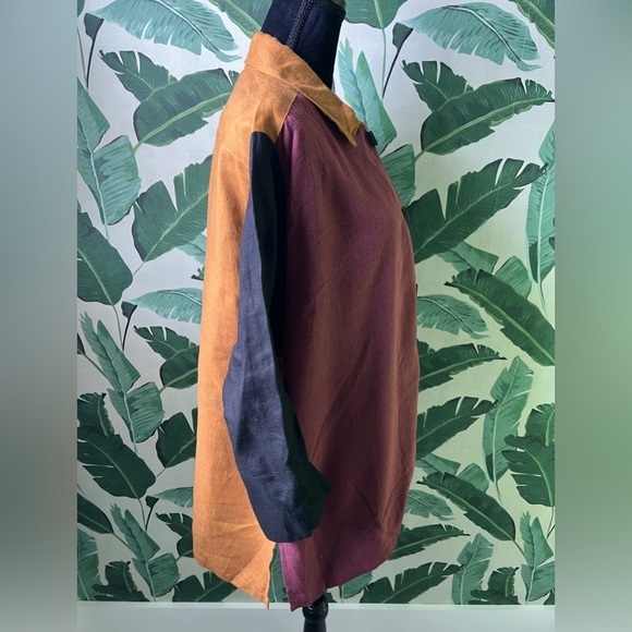 Vintage Carole Tomkims Women’s Linen Button Down Colorblock top L the big shirt - Picture 5 of 6